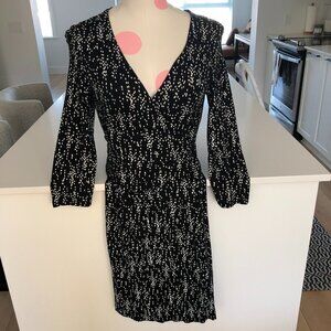 Gap Chelsea Mix Dot Print Long Sleeve Midi Wrap Dress in Black + White Size M